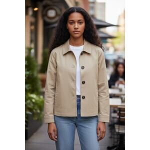 78 & Sunny Khaki Button Front Jacket Cotton Stretch Utility Coat L NWT